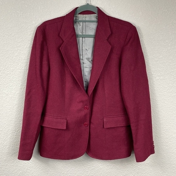 Oscar De La Renta Red Wine Wool Blend Blazer Boss Career Holiday Vintage Sz 10 - Picture 10 of 13
